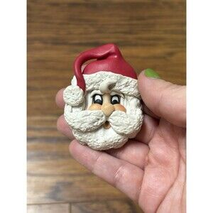 Polymer Clay Sculpted Santa Claus Brooch Pin Christmas